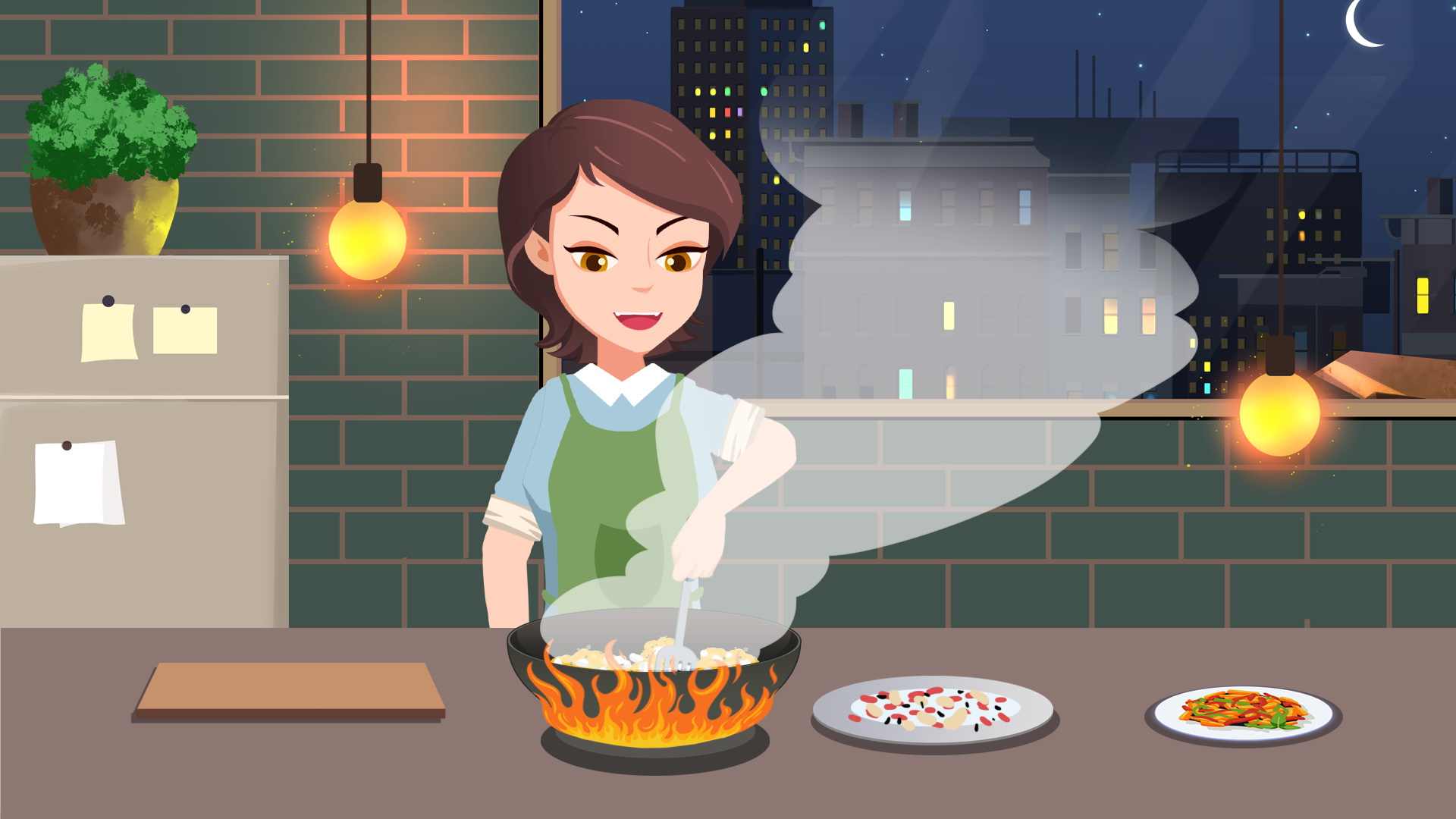 年轻女子在厨房做饭-蓝牛仔影像-中国原创广告影像素材