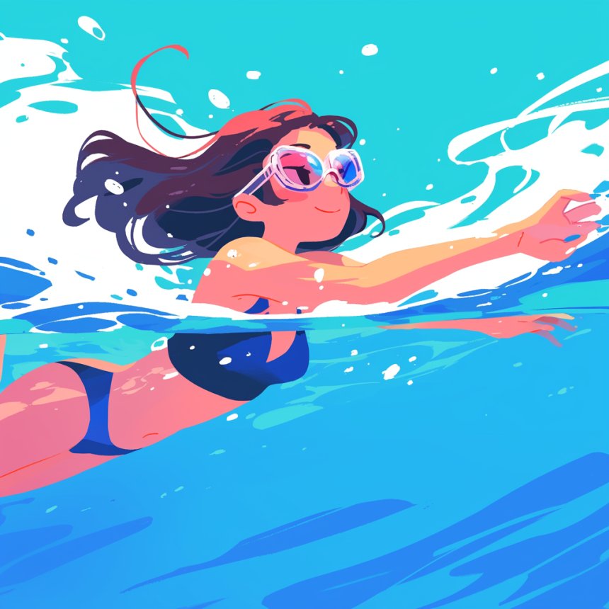 女生游泳卡通素材图片